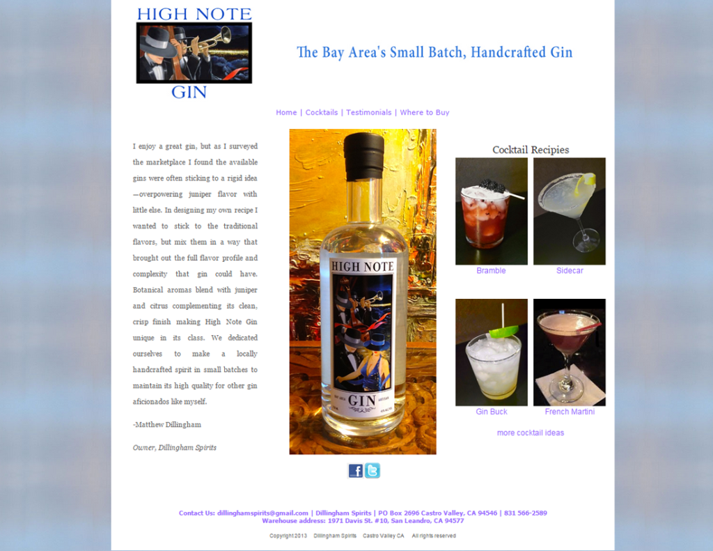 High Note Gin web page image